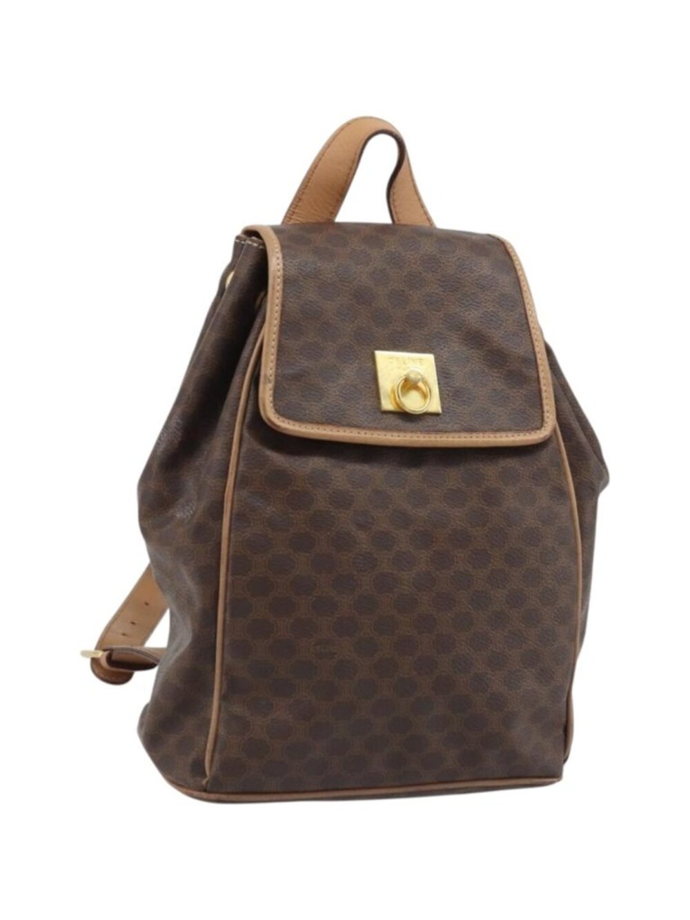 CELINE Macadam Canvas Backpack PVC Leather Brown Gold